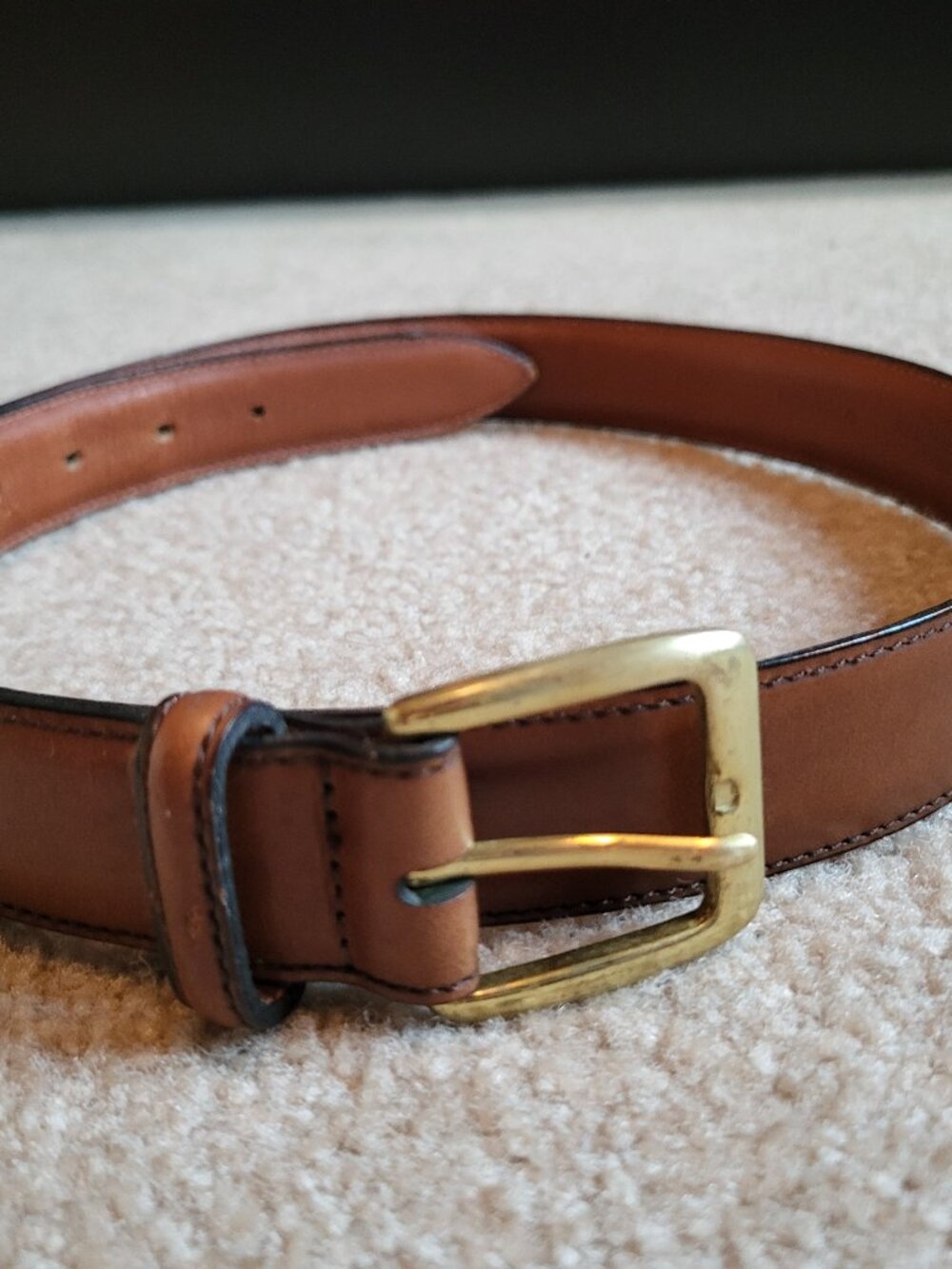 Brown genuine leather belt with solid brass buckle - Made in USA